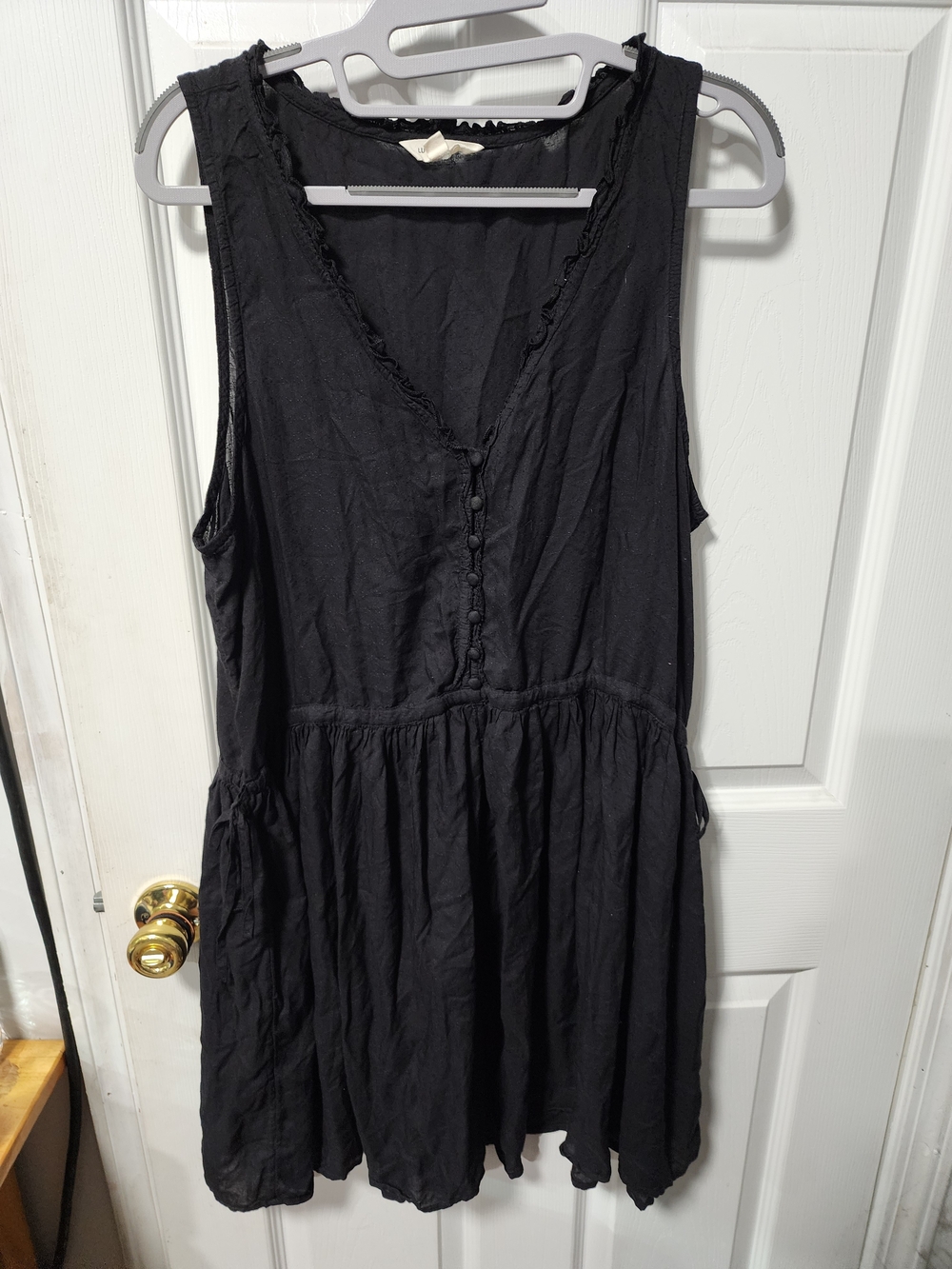 Lucky Brand Black Sleeveless V-Neck Tiered Mini Dress